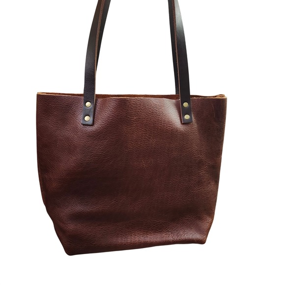 Portland Leather Goods Brown Pebbled Full Grain Leather Tote Bag Hobo 12×15 - Picture 3 of 12